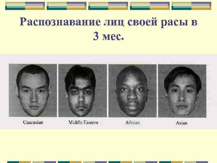 Распознавание лиц своей расы в 3 мес. 