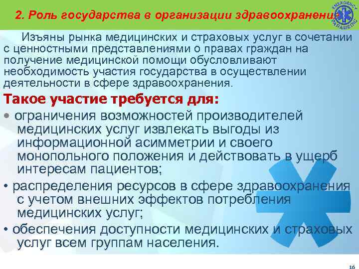 2. Роль государства в организации здравоохранения. Изъяны рынка медицинских и страховых услуг в сочетании