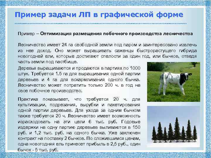 Пример задачи ЛП в графической форме Пример – Оптимизация размещения побочного производства лесничества Лесничество