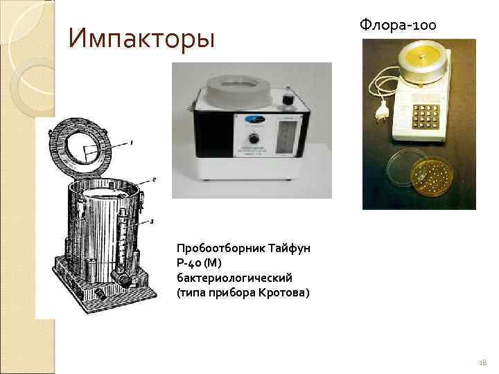 Импакторы Флора 100 Пробоотборник Тайфун Р-40 (М) бактериологический (типа прибора Кротова) 18 