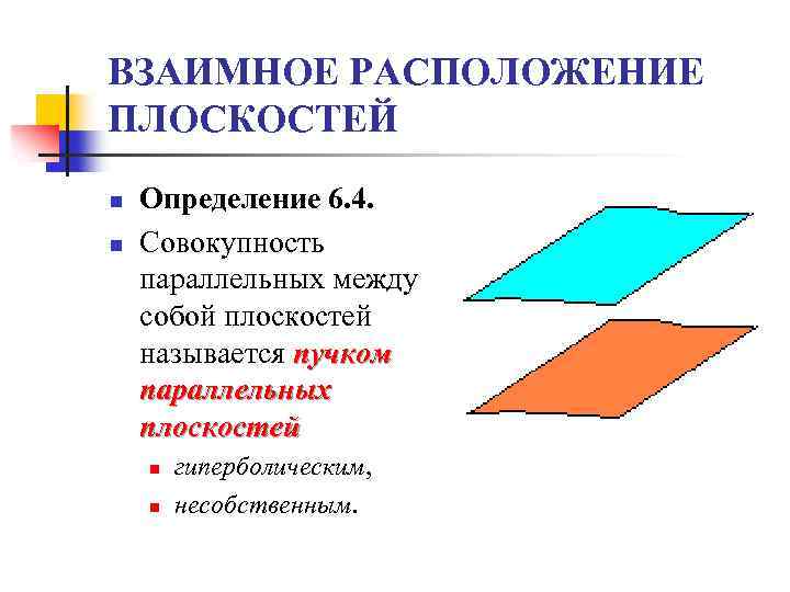 ВЗАИМНОЕ РАСПОЛОЖЕНИЕ ПЛОСКОСТЕЙ n n Определение 6. 4. Совокупность параллельных между собой плоскостей называется
