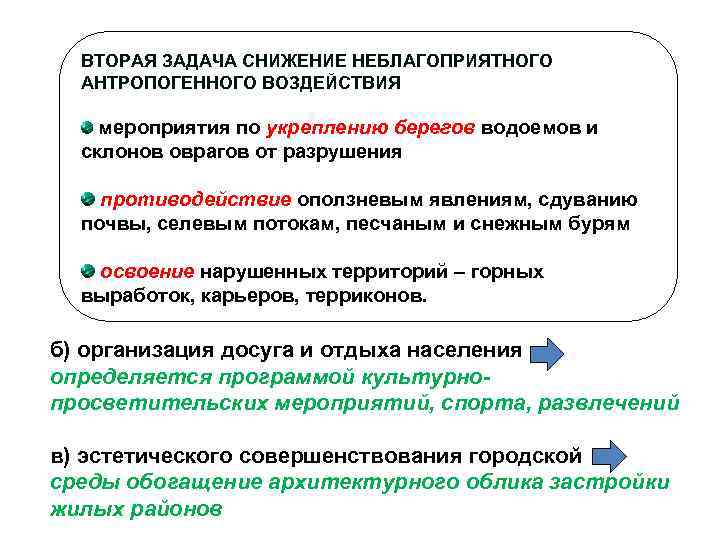 ВТОРАЯ ЗАДАЧА СНИЖЕНИЕ НЕБЛАГОПРИЯТНОГО АНТРОПОГЕННОГО ВОЗДЕЙСТВИЯ мероприятия по укреплению берегов водоемов и склонов оврагов