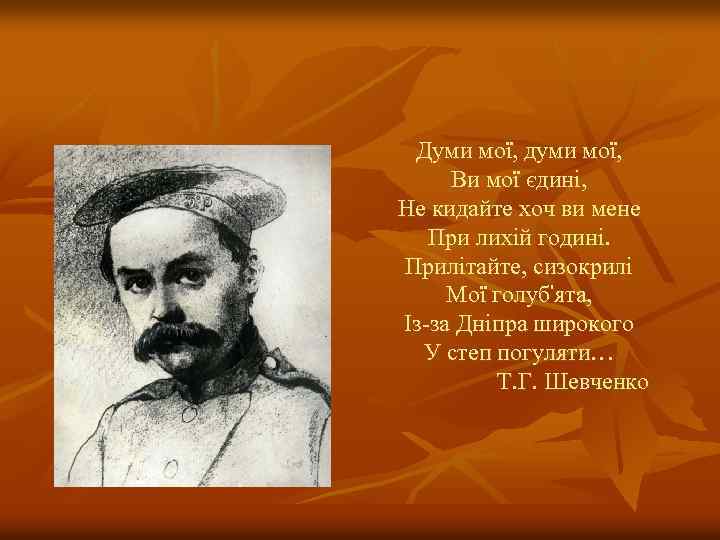 Думи мої, думи мої, Ви мої єдині, Не кидайте хоч ви мене При лихій