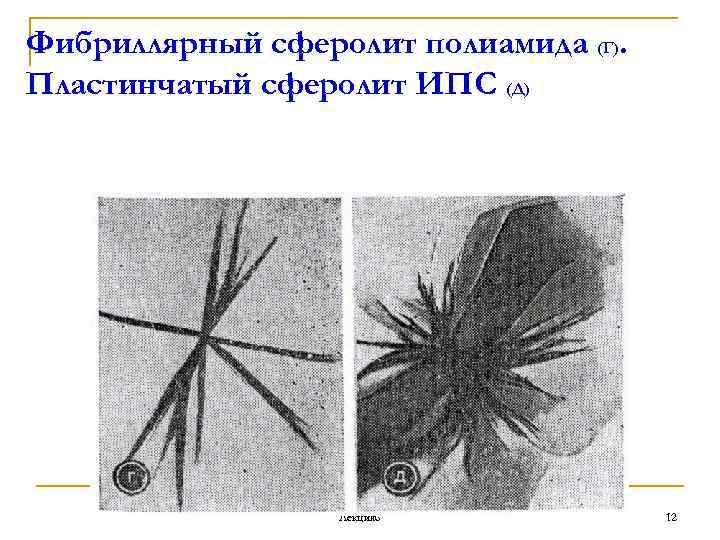 Фибриллярный сферолит полиамида (Г). Пластинчатый сферолит ИПС (Д) Лекция 6 12 