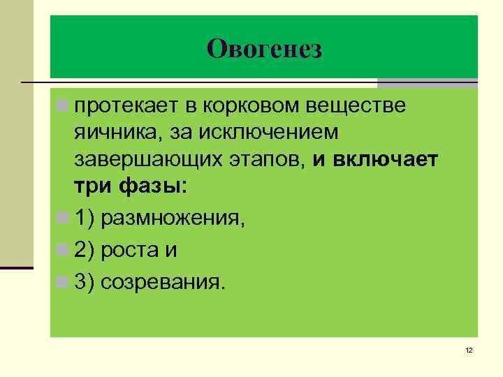 Овогенез n протекает в корковом веществе яичника, за исключением завершающих этапов, и включает три