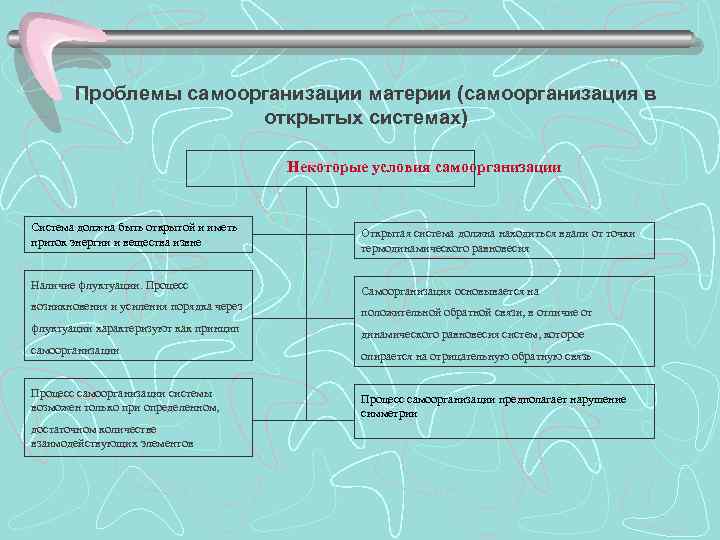 Проблемы самоорганизации материи (самоорганизация в открытых системах) Некоторые условия самоорганизации Система должна быть открытой