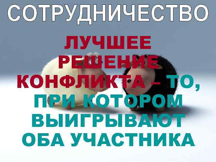 ЛУЧШЕЕ РЕШЕНИЕ КОНФЛИКТА – ТО, ПРИ КОТОРОМ ВЫИГРЫВАЮТ ОБА УЧАСТНИКА 