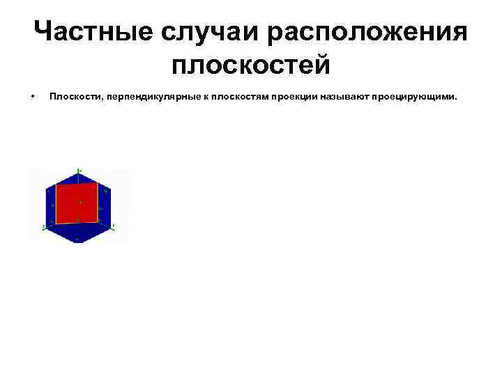 Частные случаи расположения плоскостей • Плоскости, перпендикулярные к плоскостям проекции называют проецирующими. 