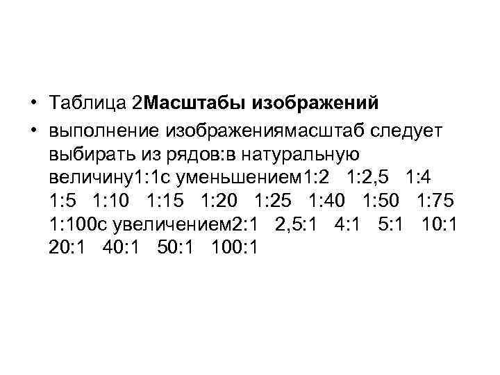 • Таблица 2 Масштабы изображений • выполнение изображениямасштаб следует выбирать из рядов: в