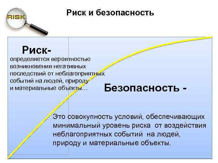 Риск и безопасность Риск- определяется вероятностью возникновения негативных последствий от неблагоприятных событий на людей,