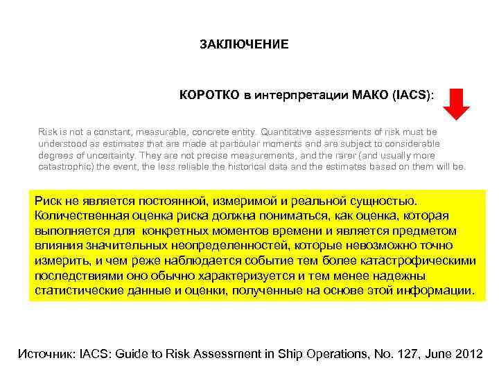 ЗАКЛЮЧЕНИЕ КОРОТКО в интерпретации МАКО (IACS): Risk is not a constant, measurable, concrete entity.