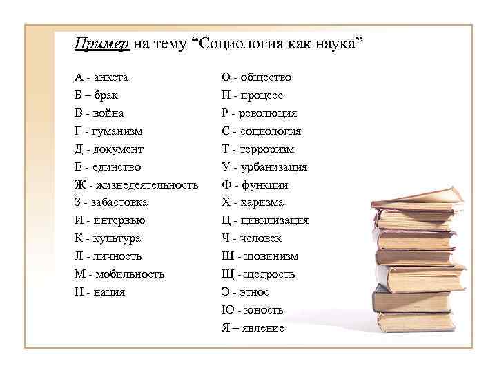 Пример на тему “Социология как наука” А - анкета Б – брак В -