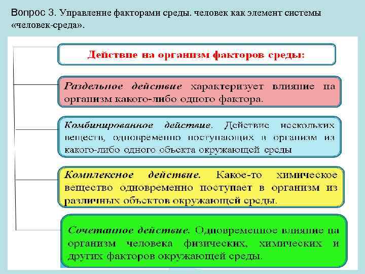 Вопрос 3. Управление факторами среды. человек как элемент системы «человек-среда» . 