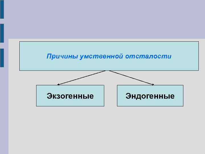 Причины умственной отсталости Экзогенные Эндогенные 