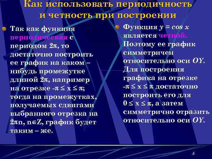 Как использовать периодичность и четность при построении Так как функция периодическая с периодом 2