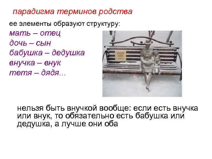 парадигма терминов родства ее элементы образуют структуру: мать – отец дочь – сын бабушка
