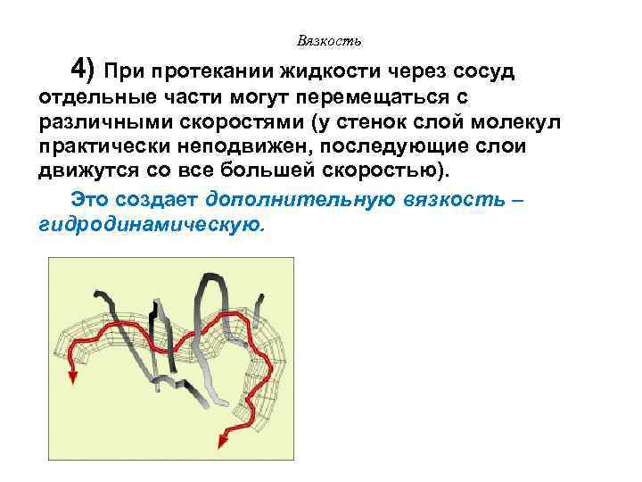 Вязкость 4) При протекании жидкости через сосуд отдельные части могут перемещаться с различными скоростями