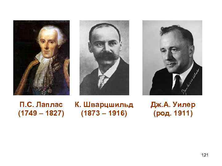 П. С. Лаплас (1749 – 1827) К. Шварцшильд (1873 – 1916) Дж. А. Уилер