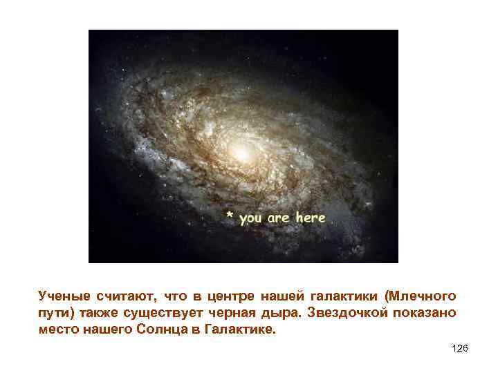Ученые считают, что в центре нашей галактики (Млечного пути) также существует черная дыра. Звездочкой