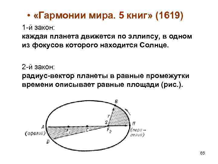  • «Гармонии мира. 5 книг» (1619) 1 -й закон: каждая планета движется по