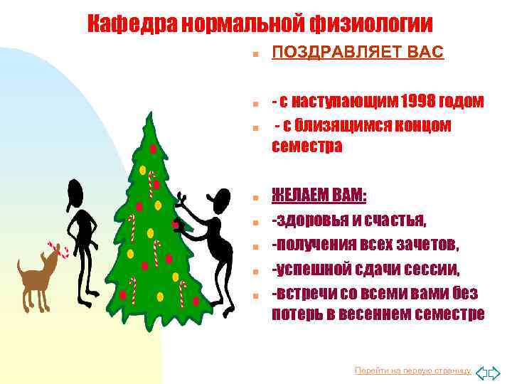 Кафедра нормальной физиологии n n n n ПОЗДРАВЛЯЕТ ВАС - с наступающим 1998 годом