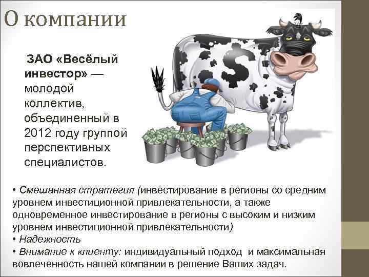 О компании ЗАО «Весёлый инвестор» — молодой коллектив, объединенный в 2012 году группой перспективных