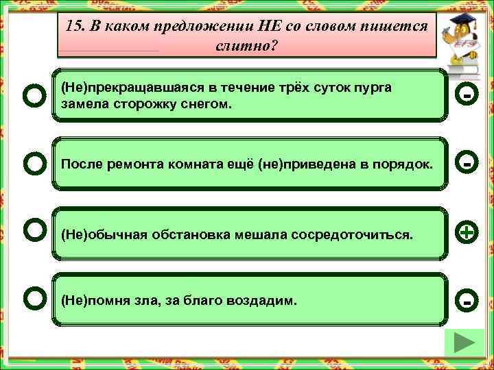 15. В каком предложении НЕ со словом пишется слитно? (Не)прекращавшаяся в течение трёх суток