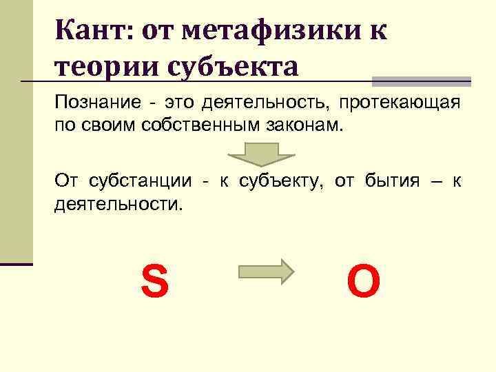 Кант: от метафизики к теории субъекта Познание - это деятельность, протекающая по своим собственным