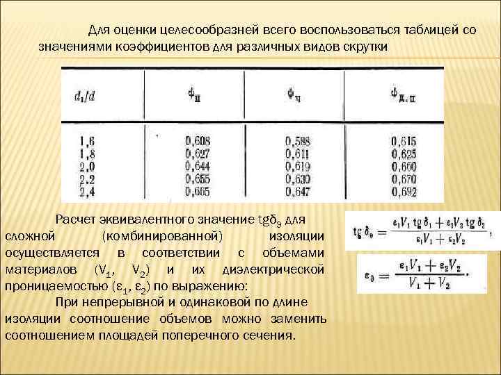 Для оценки целесообразней всего воспользоваться таблицей со значениями коэффициентов для различных видов скрутки Расчет