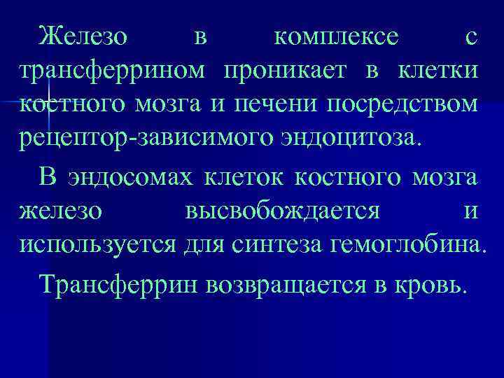 Железо в комплексе с трансферрином проникает в клетки костного мозга и печени посредством рецептор-зависимого