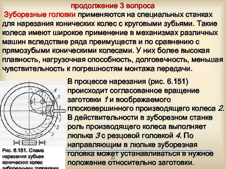 продолжение 3 вопроса Зуборезные головки применяются на специальных станках для нарезания конических колес с