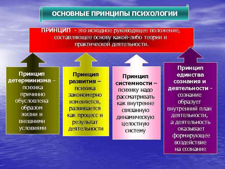 ОСНОВНЫЕ ПРИНЦИПЫ ПСИХОЛОГИИ ПРИНЦИП - это исходное руководящее положение, составляющее основу какой-либо теории и