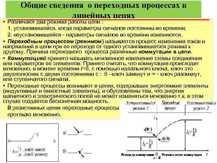 Общие сведения о переходных процессах в линейных цепях • Различают два режима работы цепи