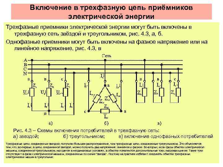 Включение в трехфазную цепь приёмников электрической энергии Трехфазные приемники электрической энергии могут быть включены