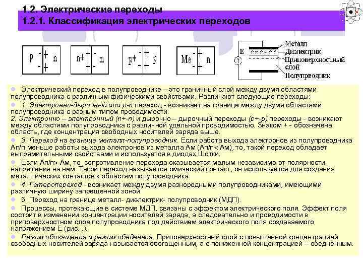 1. 2. Электрические переходы 1. 2. 1. Классификация электрических переходов l Электрический переход в