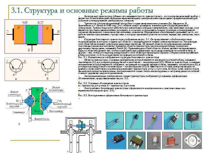 3. 1. Структура и основные режимы работы Биполярный транзистор (обычно его называют просто транзистором)