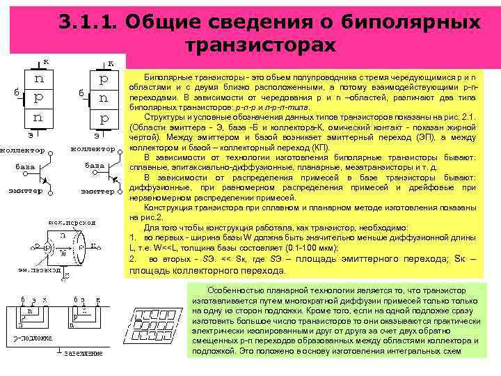 3. 1. 1. Общие сведения о биполярных транзисторах Биполярные транзисторы - это обьем полупроводника