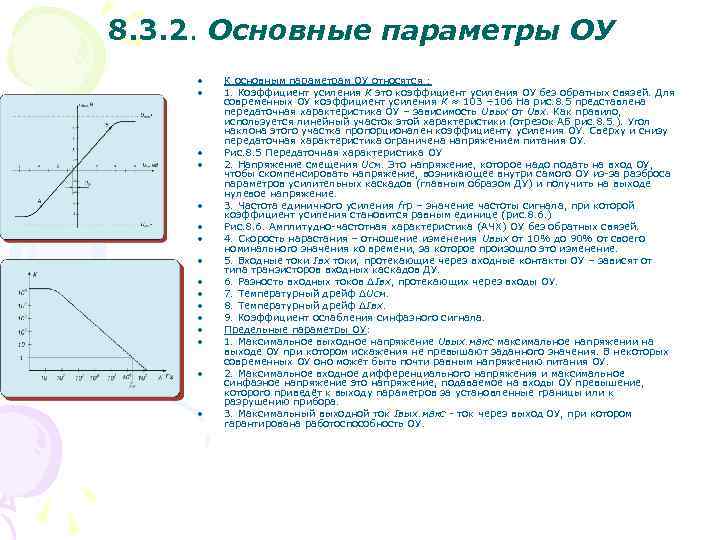 8. 3. 2. Основные параметры ОУ • • • • К основным параметрам ОУ