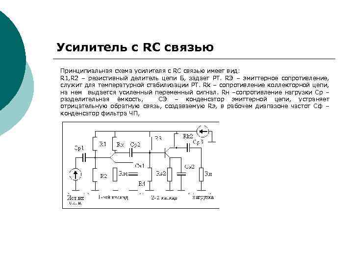 Усилитель с RC связью Принципиальная схема усилителя с RC связью имеет вид: R 1,