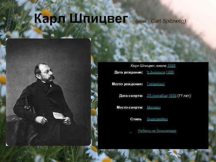 Карл Шпицвег Carl Spitzweg) (нем. Карл Шпицвег, около 1860 Дата рождения: Место рождения: Дата