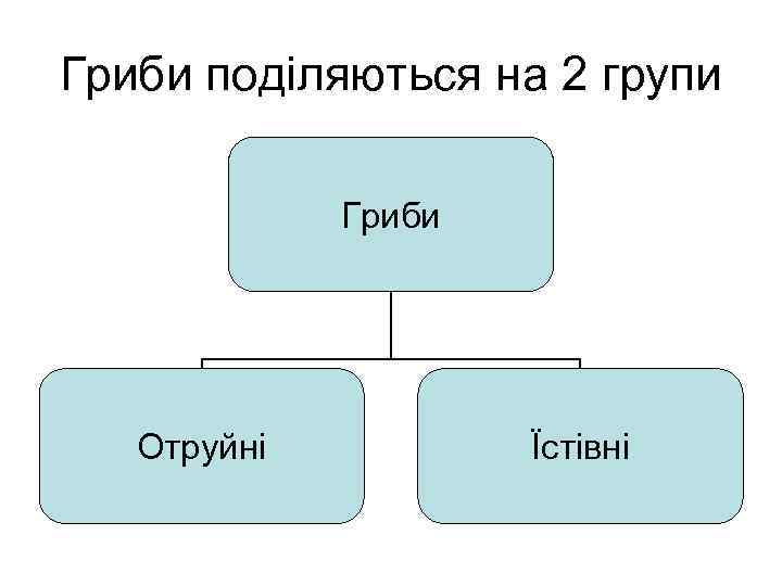 Гриби поділяються на 2 групи Гриби Отруйні Їстівні 