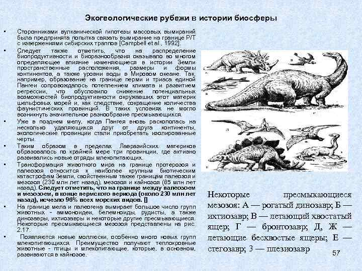Экогеологические рубежи в истории биосферы • • Сторонниками вулканической гипотезы массовых вымираний была предпринята
