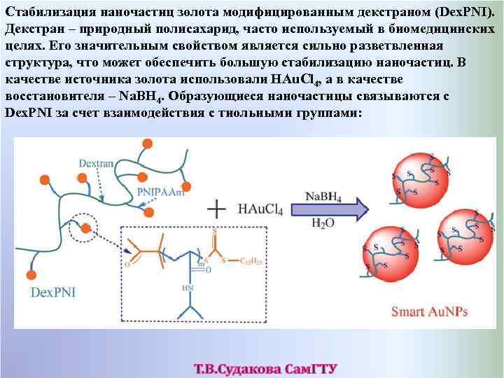 Стабилизация наночастиц золота модифицированным декстраном (Dex. PNI). Декстран – природный полисахарид, часто используемый в