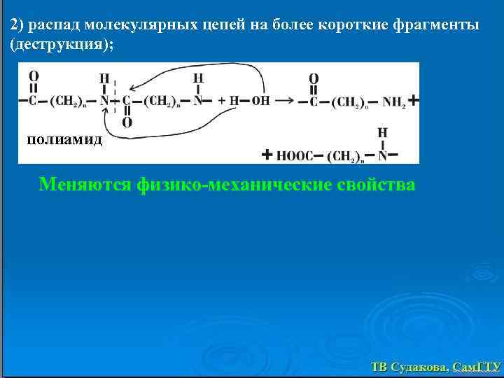 2) распад молекулярных цепей на более короткие фрагменты (деструкция); полиамид Меняются физико-механические свойства 