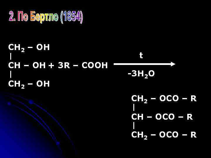 CH 2 – OH CH – OH + 3 R – COOH CH 2