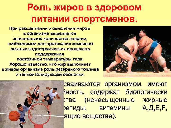 Роль жиров в здоровом питании спортсменов. При расщеплении и окислении жиров в организме выделяется