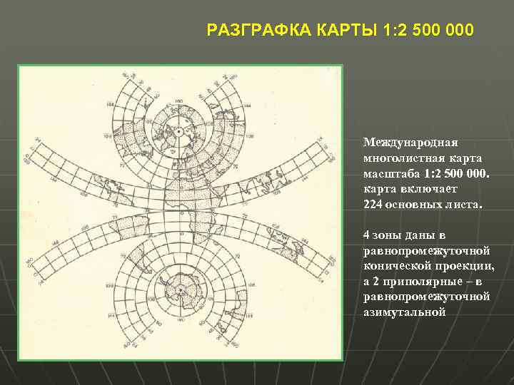 РАЗГРАФКА КАРТЫ 1: 2 500 000 Международная многолистная карта масштаба 1: 2 500 000.
