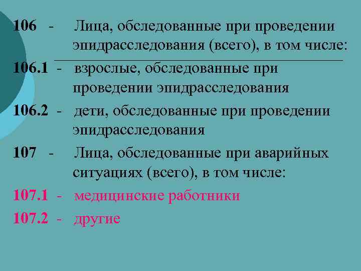 106 106. 1 106. 2 107. 1 107. 2 - Лица, обследованные при проведении