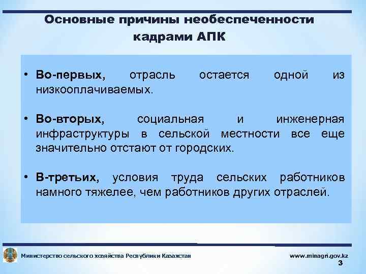 Основные причины необеспеченности кадрами АПК • Во-первых, отрасль низкооплачиваемых. остается одной из • Во-вторых,