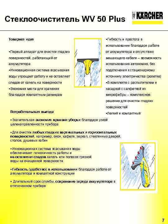 Стеклоочиститель WV 50 Plus Товарная идея §Гибкость и простота в использовании благодаря работе §Первый